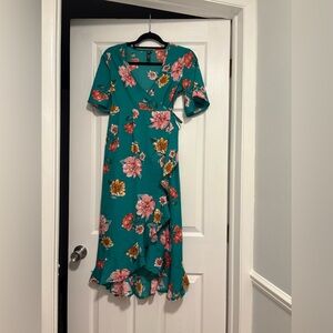 Elegant Floral High-Low Dress in Teal